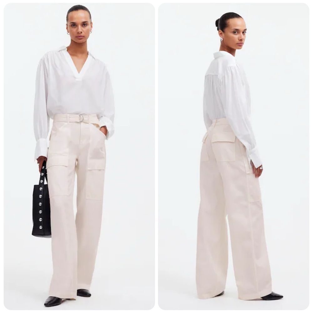 NWT Madewell Belted Slouchy Straight Cargo Pants in Vintage Ivory | Size 28